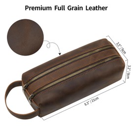 Ringsun Genuine Leather Makeup Bag, Portable Zipper Makeup Organizer with Divider and Handle for Women Girls, Toiletry Bag for Travel Essentials Gifts for Women Teen Girl Gifts Trendy Stuff, Coffee