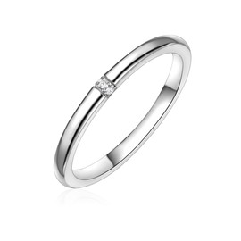 GLANZSTÜCKE MÜNCHEN Women's Ring 925 Sterling Silver with Zirconia Stacking Ring Silver Ring Band Ring, 58, Silver, No Gemstone