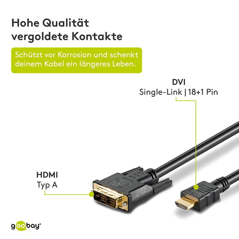 Goobay 51579 DVI-D/HDMI Cable, Gold-plated, Black, 1 m Cable Length