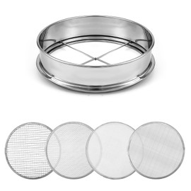 Soil Sifter Garden Sieve Set, 1pc 30cm/11.9in Stainless Steel Sifting Pan and 4pcs 0.7/2/3/6mm Mesh Sizes Garden Mesh Sieve Garden Soil Sieve Soil Filter Dirt Garden Sieve Soil Sifter
