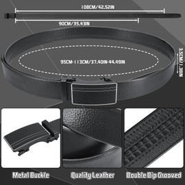 ViEinkaufen 2 Pack Men's Belt, Adjustable PU Leather Ratchet Belt, 125cm Men’s Automatic Buckle Belt for Suit Jeans