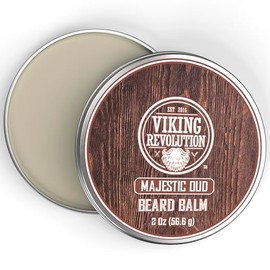 Viking Revolution- Bálsamo para barba Majestic Oud Beard Balm con aceite de argán, suavizante de barba para hombres con aceite de jojoba