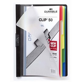 Durable Duraclip 50 Index A4 Document File with 5 Coloured Tabs 50 Cap, Black, (223401)