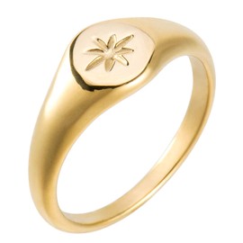 Aurelia Mae 18K Gold Plated Womens Gold Signet Ring Small Starburst Round Signet Rings Star Minimalist Signet Ring