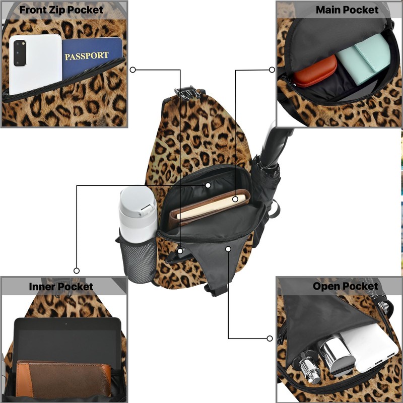 Yrebyou Leopard Print Sling Bag for Women Travel Sling Backpack