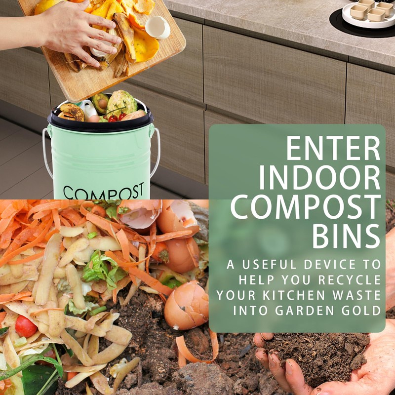 Vipush Kitchen Countertop Compost Bin with lid – Small, Includes
