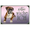 Ontrada Holzschild 12x18cm Hier wache Ich Deutscher Boxer Hund Holz