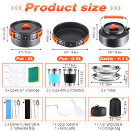 Soulchen 25 Pcs Camping Cookware Mess Kit Camping Pots and Pans Set with 2 Set Stainless Steel Cups Plates Forks Knives Spoons for Camping, Backpacking, Outdoor Cooking and Picnic