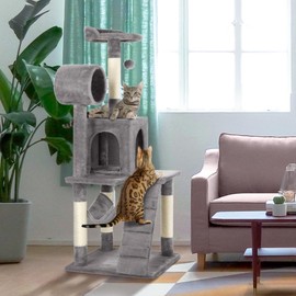 Yaheetech Cat Tree Tower Kitten Condo Scratching Post with Hammock Tunnel 51in