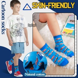 Welwoos 12 Pairs Stopper Socks Children Baby Boys Non-Slip Socks Children Non-Slip Cotton Socks, Cars