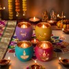 Glass Diwali Candle Holder - 4 Pcs Colorful Festival Tea