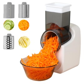 Electric Vegetable Slicer, Salad Shooter, 3-in-1 Electronic Fruit Shredder, Cheese Grater for Home Kitchen Use, Electric Grater with 3 Type Blades Stainless Steel,WhiteA