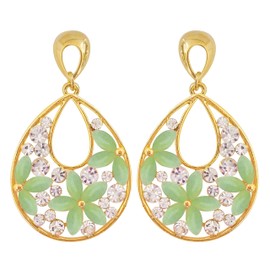 Navachi 18k Gold Plated White Crystal Green Opal Water Drop Dangle Az2632 Ear Stud Earrings