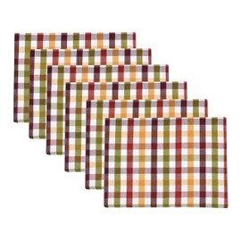 Urban Villa HarvestPlacemats for Dining Set of 6 Over Sized 14''x 20'' Buffalo Check Plaid 100% Cotton Thanks Giving Placemats FallPlacemats Everyday Use Heavier Quality