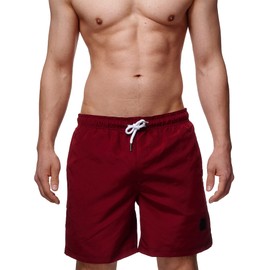 Indicode Men's Ferguson Swimming Trunks with 3 Pockets and Drawstring, Swimming Shorts for Men, bordeaux