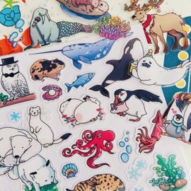 KAHSHEEN Gel Window Clings for Toddlers - Winter Cute Animals Gel Window Clings for Kids, Reusable Removable Vinyl Thick Window Stickers for Glass Window, Arctic & Antarctic Polar Ocean Clings, 29 PCS