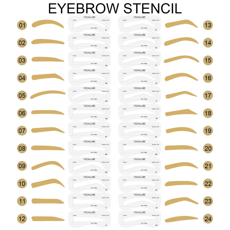 FOCALLURE Eyebrow Stamp and Eyebrow Stencil Kit, 24 Reusable Brow