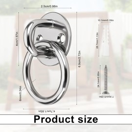 Shwdsy Pack of 4 Eye Plates, Stainless Steel, 6 mm Hole Diameter Eye Plate with Eyelet, Round Base, with Screws and Diffusion Tube, Suitable for Wooden Posts, Solid Walls and Ceilings