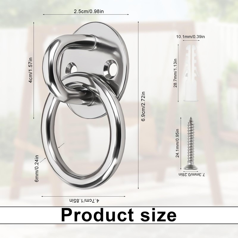 Shwdsy Pack of 4 Eye Plates, Stainless Steel, 6 mm