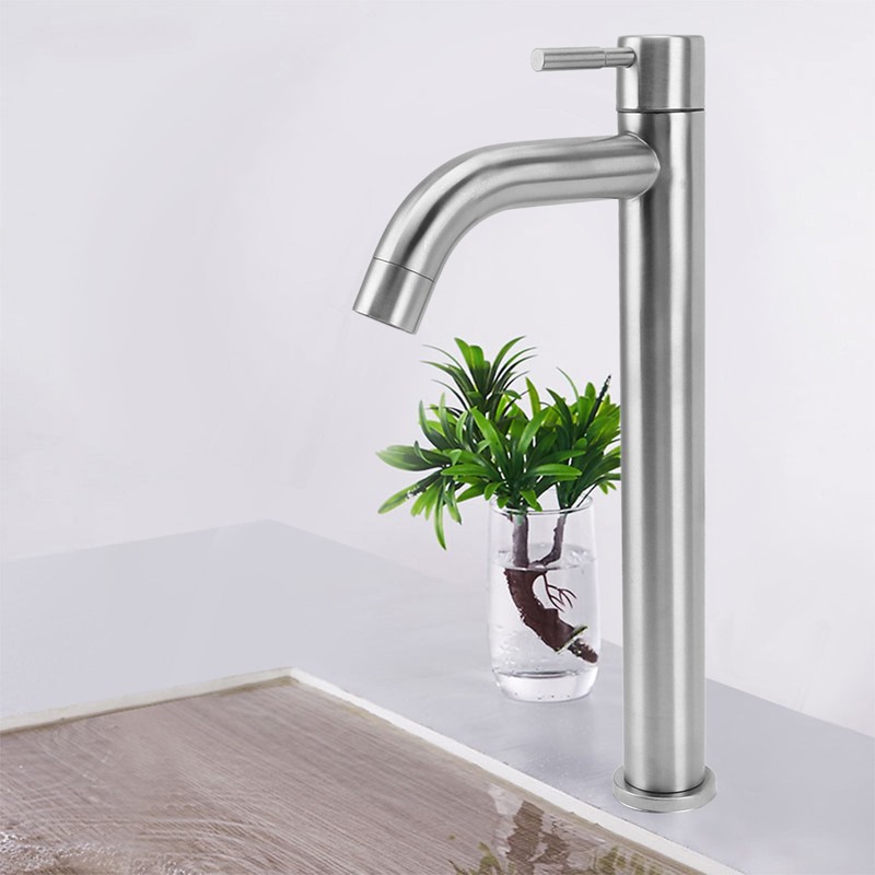 Single Cold Water Kitchen Faucet Stainless Steel Single Hole Bathroom