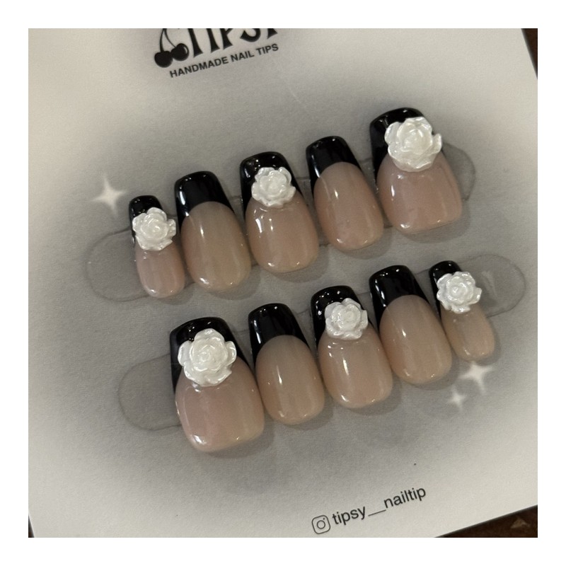 Noir Rose Handmade Nail Tips - Coffin Egg / 누아르