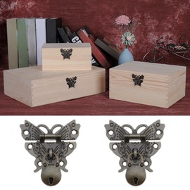 2 x Butterfly Shaped Hasps & 2 x Small Bear Padlocks, Antique Decorative Locking Buckle for Vintage Wooden Box, Jewelry Box, Cabinet, Bronze