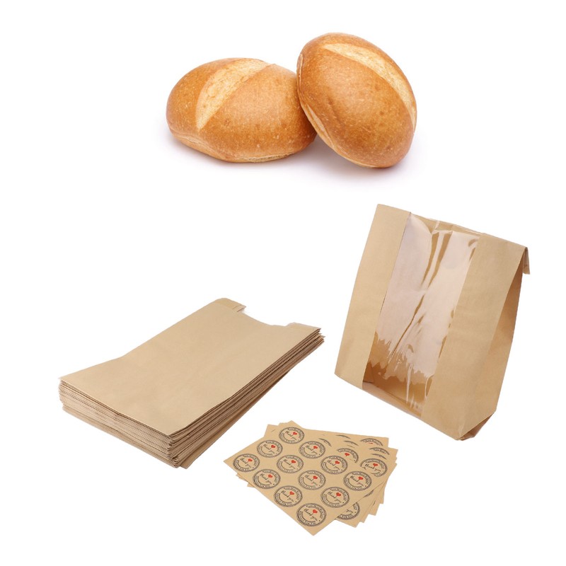 50PCS Bread Bag Kraft Paper Transparent Window Baked Food Packaging