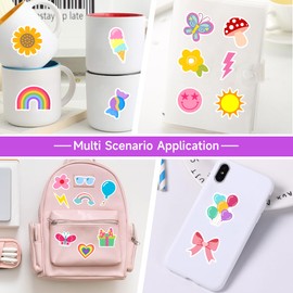 50 Pieces Colorful Water Bottle Stickers for Kids, Funny Cartoon Flower Butterfly Sun Laptop Decals, Waterproof Vinyl Toys Luggage Skateboard Mug DIY Decorative Stickers