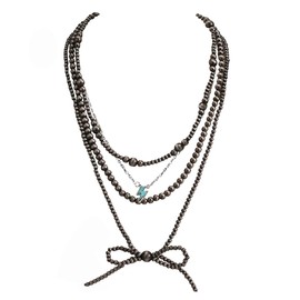 Navajo Pearl Bow Necklace for Women Western Jewelry Navajo Pearl Turquoise Necklaces Jewelry (Style-Bow+lightning)