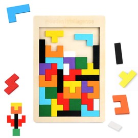 DEVENTORZ Wooden Tetris Puzzle Jigsaw Puzzle Educational Tools Wooden Puzzles Educational Development Toys Tetris Board Game Educational Toys 3 Years 4 Years 5 6 Years Old Boys Girls Tetris Shaped