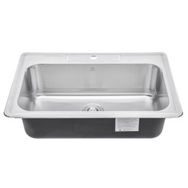 CozyBlock 33 x 22 x 9 Inch Top-mount/Drop-in Stainless Steel Single Bowl Kitchen Sink with Strainer and Protective Bottom Grid - 18 Gauge Stainless Steel-1 Faucet Hole
