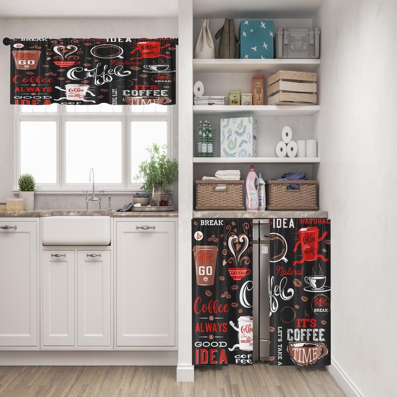 Tayney Coffee Kitchen Window Curtains Valance and Tier Set, Black