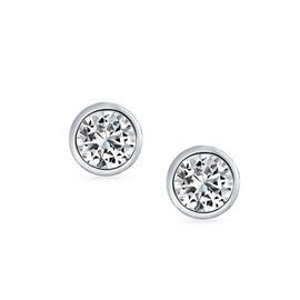 Simple Classic Bezel Set Cubic Zirconia AAA CZ Round Solitaire Stud Earrings For Women .925 Sterling Silver 6MM