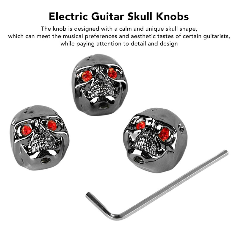 3Pcs Electric Guitar Skull Knobs Metal Volume Tone Head Cap