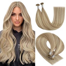 YoungSee Bondings Extensions Real Hair Blonde 45 cm Extensions Bondings Real Hair 1 g/s Extensions Real Hair Bondings Blonde Highlight Remy Bonding Extensions Real Hair Keratin U Tip Bondings 50 g