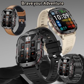 Men's Smart Watch with Bluetooth Calling, 1.96 Inch AMOLED Smartwatch with 123 Sports Modes, 5ATM Waterproof, Activity Tracker, Sleep, SpO2, Heart Rate, Smart Watch for iOS Android (Brown)