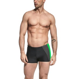 Aquarti Men's Short Swimming Trunks with Side Stripes, Black / grey / green