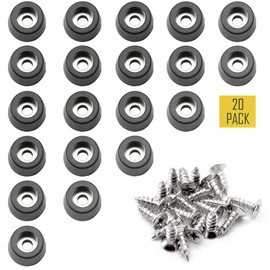 1/2" Small Hard Rubber Bumper Feet with Stainless Washer and Screws, 20 Pack