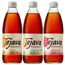 Tejava Black Tea Sampler, 12 ounce (12-Pack) Glass, Peach, Raspberry and Pineapple-Mango, Ready-to-Drink Premium Iced Tea