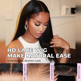 OQ Glueless Wigs Human Hair Pre Plucked Pre Cut 7x5 Straight HD Lace Front 180% Density 3 Second To Wear Glueless Wigs Human Hair for Women Natural Color 22 Inch