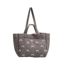 Umimss Bow Bag - Preppy Tote Bag, Y2k Handbag With Bow, Gray Pink Puffer Bow Aesthetic Tote Bag, Large Shoulder Hobo Bow Handbag, School Cute Tote Bag, Girls Womens Fashion Travel Tote Bag
