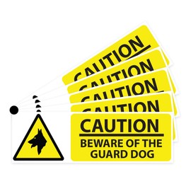 RDLCAR Beware of the Dog Signs 1mm Rigid PVC Pack of 5 Durable Outdoor Security Warning Stickers Landscape Compact Size 100mm x 300mm