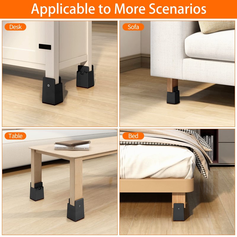 4Pack Bed Risers with Adjustable Screw Clamp, Fit Thickness of