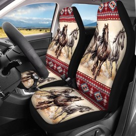 Aztec Horse Printed Car Seat Cover Full Set, Universal Seat Cover for Cars Truck Van SUV Sedan, Soft Breathable Front and Rear Bench Split Seat Cover, All Weather Protector, Car Interior Accessories