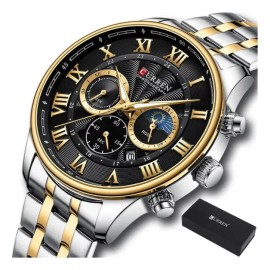 Reloj Curren Análogo Hombre Caballero Acero Original 8427 Color de la correa Plateado/Blanco Color del fondo Silver Gold Black