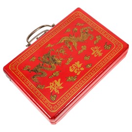 Totority Portable Mahjong Storage Box Traditional Tiles Packing Case for Travel Vintage Design Construction for