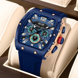 RUIGE outdoor style men's watch in barrel shape with multifunctional silicone tape, men's night light waterproof trendy fashion watch - Color: RG-N11-2-Blue