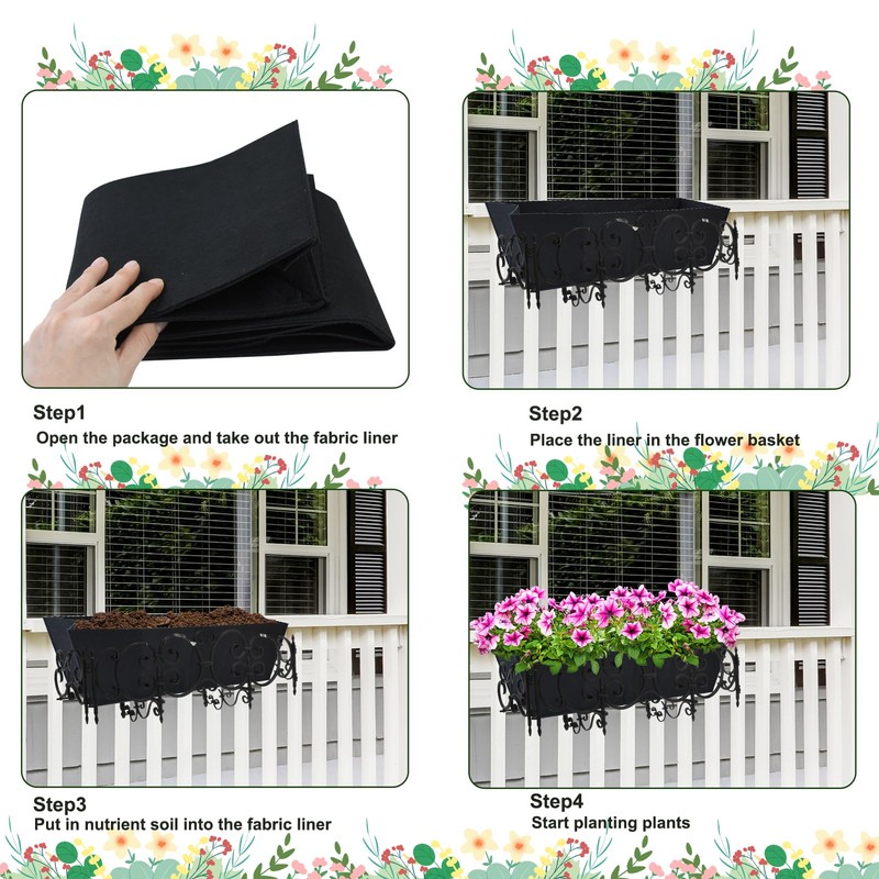 2PCS 30Inch Rectangle Window Box Liner Felt Planter Basket Liner