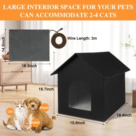 Large Heated Outdoor Cat House Double Door Heater Cats Shelter,Weatherproof Foldable Heat Kitty House with Insulated Kitten Heating Pad Bed for Feral Barn Cat Kitten Puppy Outside Pets in Winter