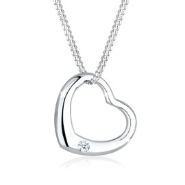 Diamore Women's Necklace with Heart Pendant and Diamond (0.03 ct.), 925 Sterling Silver, Silver